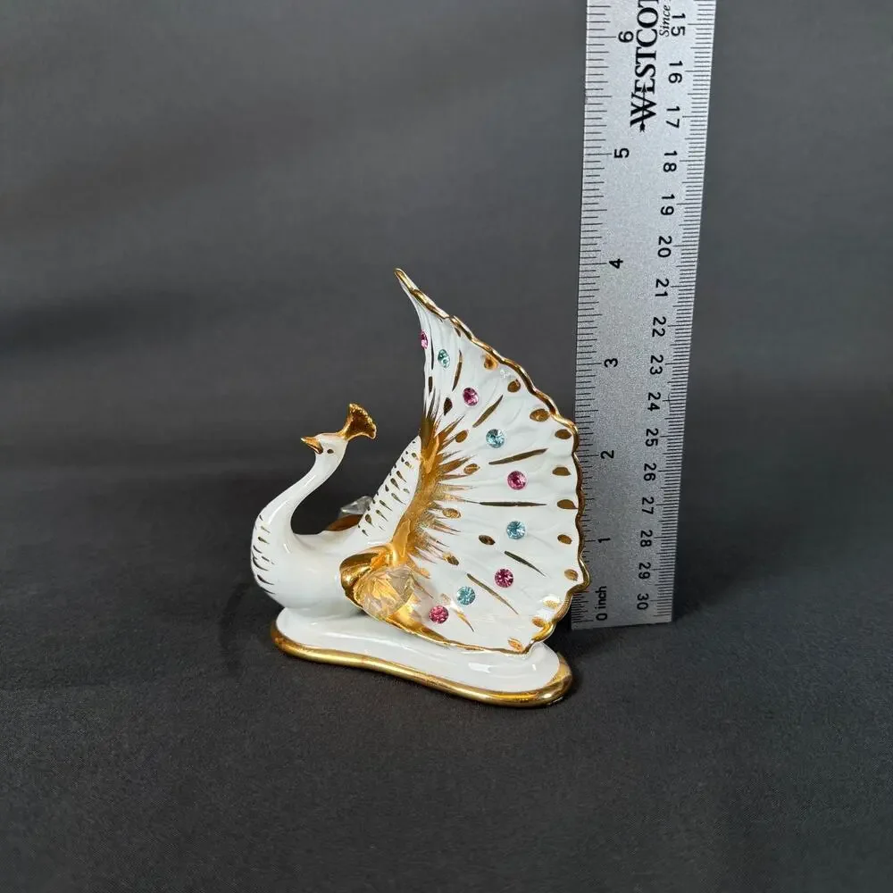 Vintage Capodimonte Porcelain Peacock Figurine W Swarovski Crystal Accents